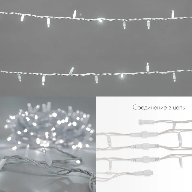 Гирлянда светодиодная Нить 20м 200 LED БЕЛЫЙ белый каучук IP67 эффект мерцания 230В соединяется нужен блок 315-001 NEON-NIGHT - Фото 3