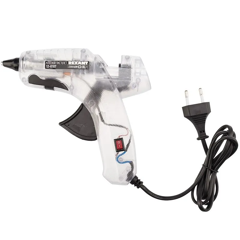 Пистолет клеевой, 60Вт, Ø11мм, ПРОЗРАЧНЫЙ корпус, с кнопкой, блистер REXANT 12-0107