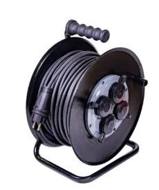 Удлинитель на катушке (металл) УХ3-16-4-50-КМ УХЛ2, 4 гнезда с заземлением и крышками, КГ 3х1,5 50м, 16А, IP44 DEKRON DEK0906-0004