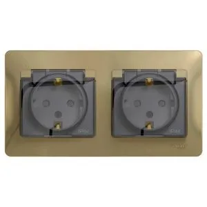 Розетка 2-м СП 2мод. Glossa 16А IP44 с заземл. защ. шторки в сборе титан SE GSL000447 485844