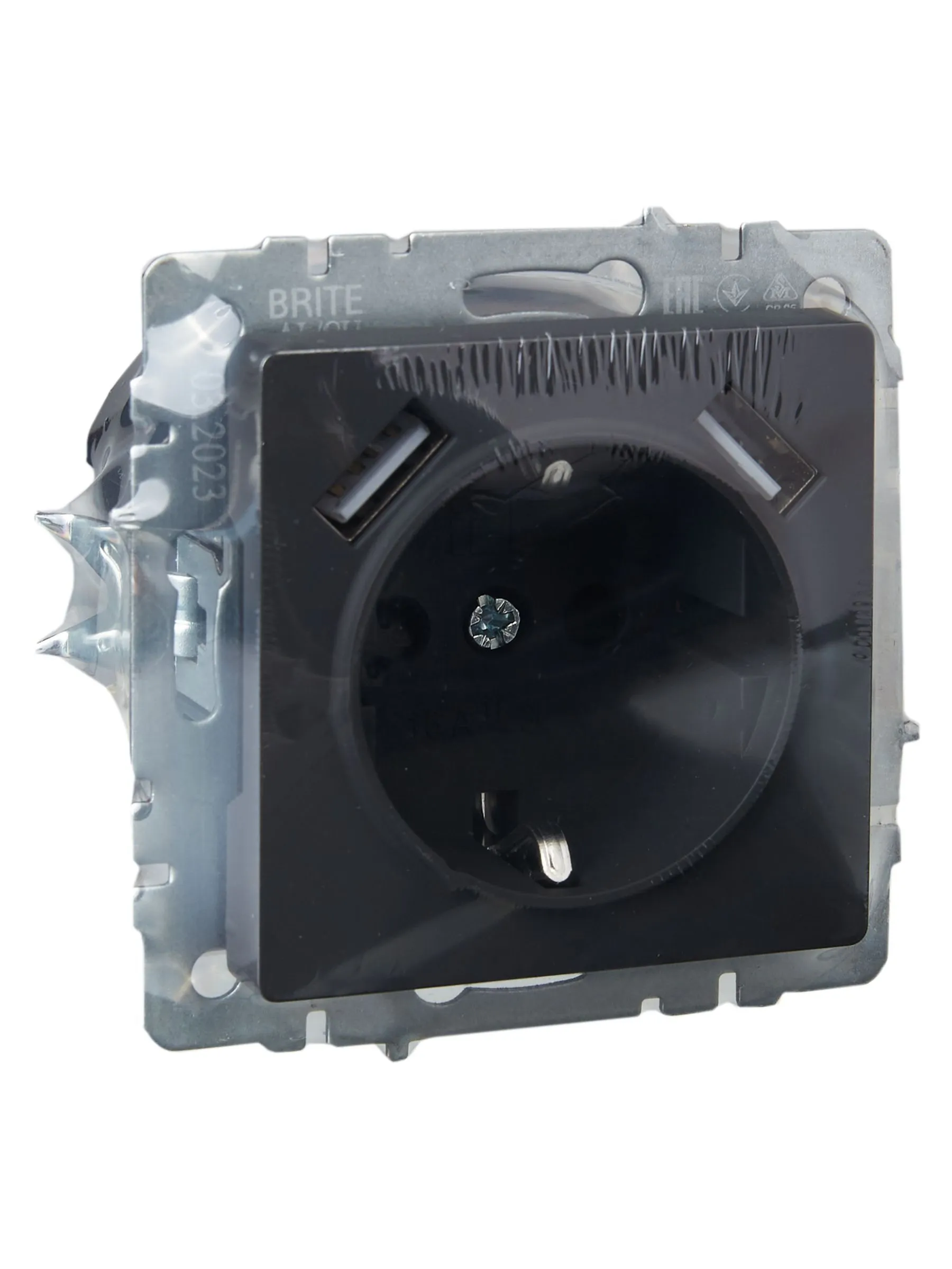 BRITE Розетка 1-местная с заземлением с защитными шторками 16А с USB A+A 5В 2,1А РЮш10-1-БрГ графит IEK - Фото 7