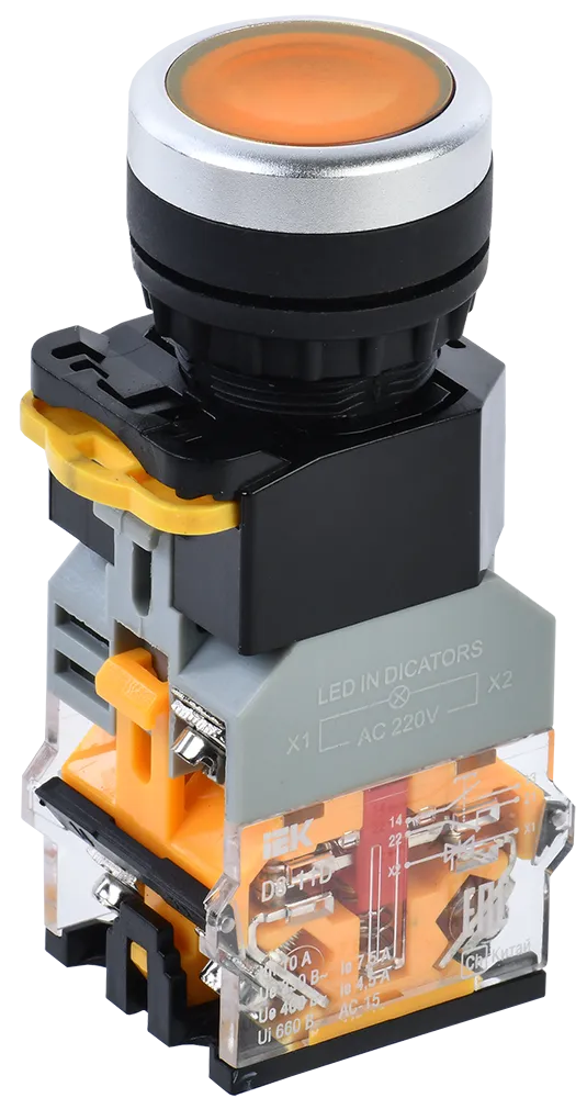 Кнопка управления D8-11D d=22мм 1з+1р с подсветкой желтая IEK