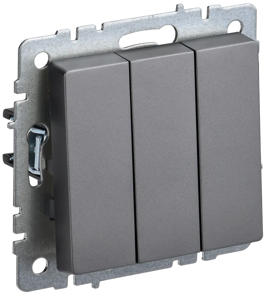 BRITE Выключатель 3-клавишный 10А ВС10-3-0-БрС сталь IEK BR-V30-0-10-K46