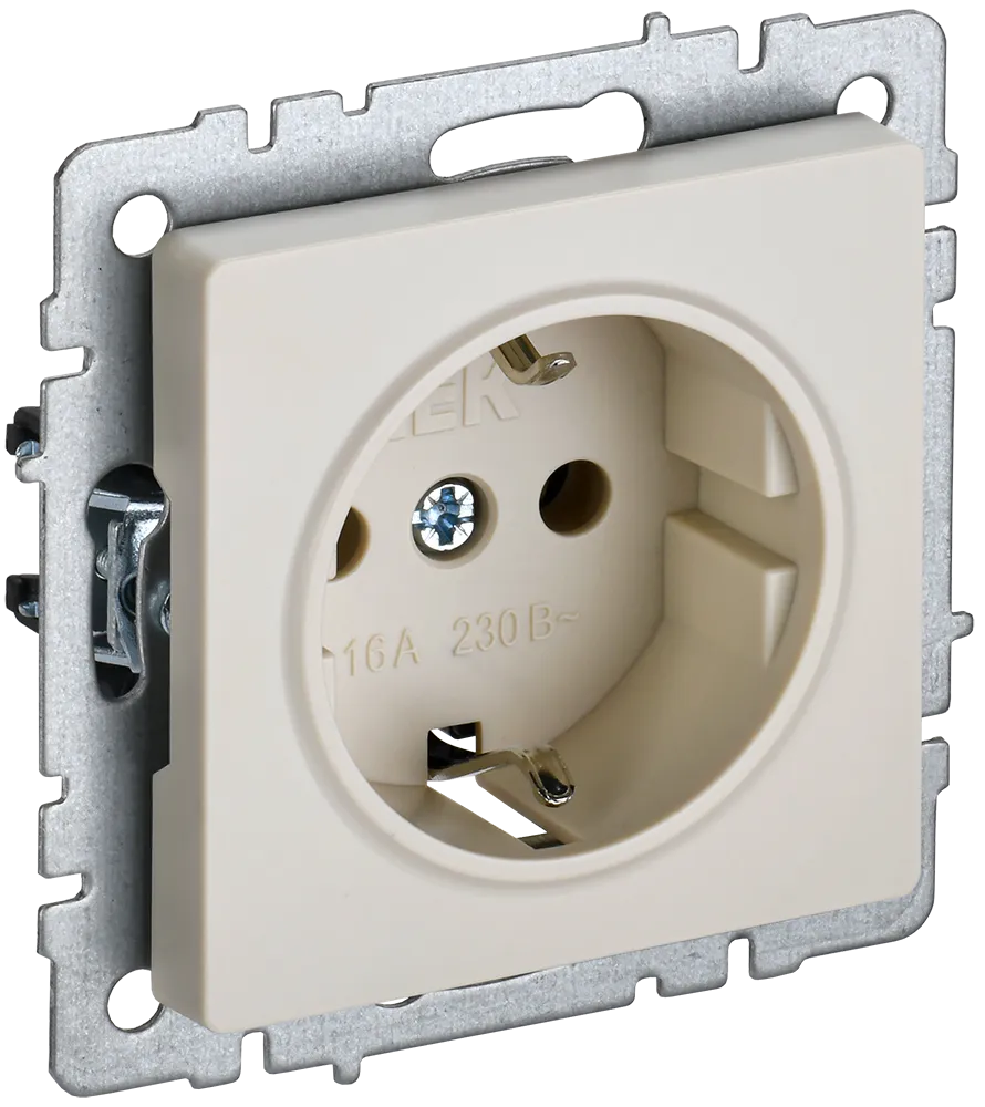 BRITE Розетка 1-местная с заземлением без защитных шторок 16А РС11-1-0-БрКр бежевый IEK
