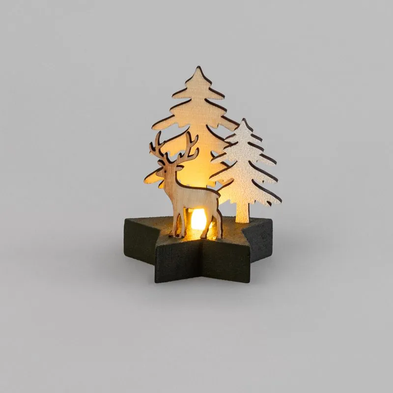 Деревянная фигурка с подсветкой Олень в лесу 9x8x10 см