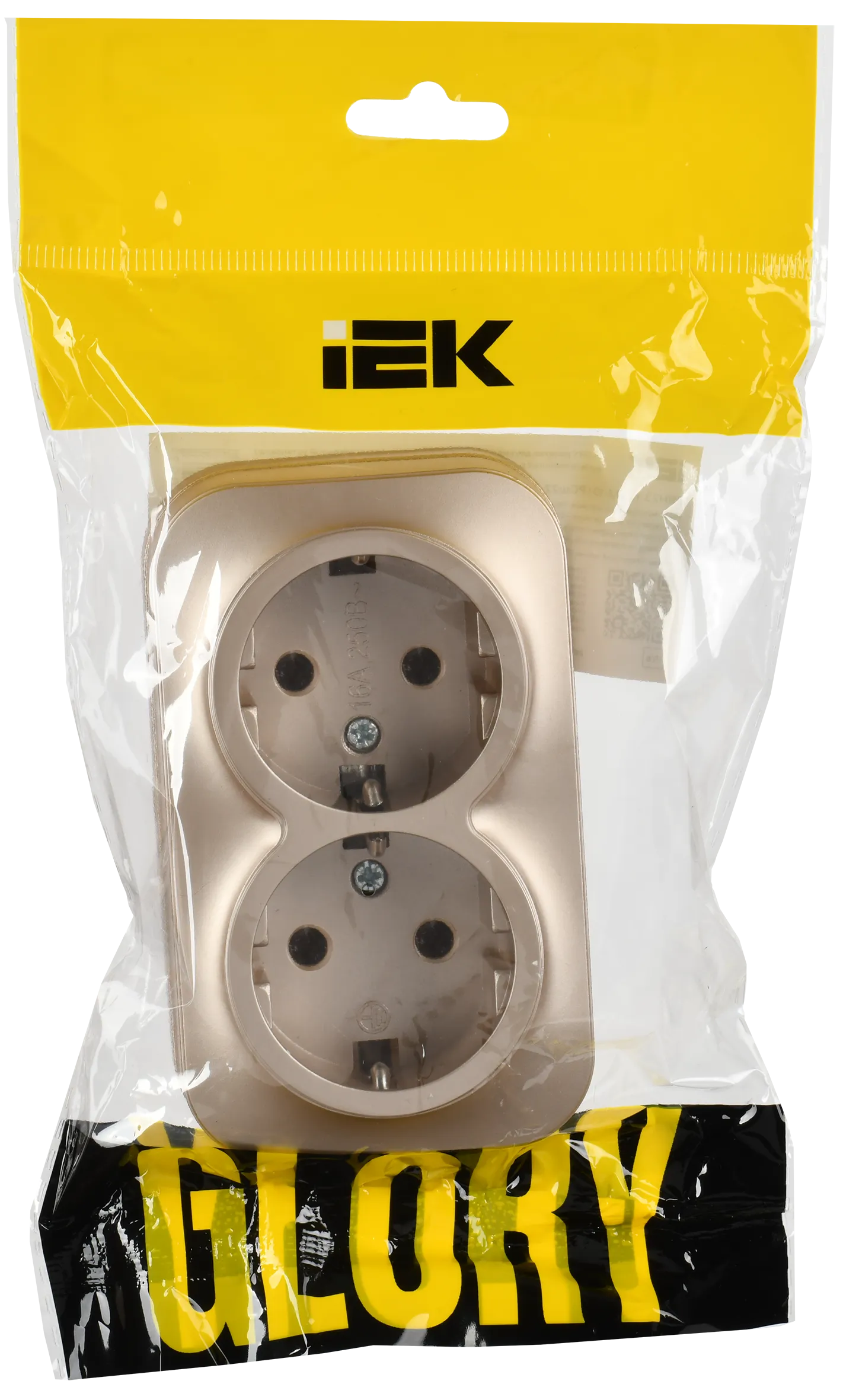 GLORY Розетка 2-местная для открытой установки с заземлением без защитных шторок 16А РС22-3-ХШм шампань матовый IEK - Фото 2