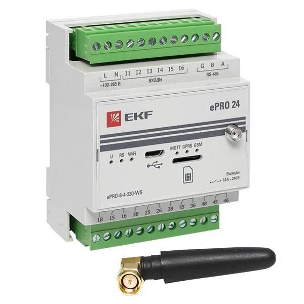 Контроллер базовый ePRO24 удаленного управления 6вх\4вых 230В WiFi GSM с внешней антенной EKF PROxima - Фото 3
