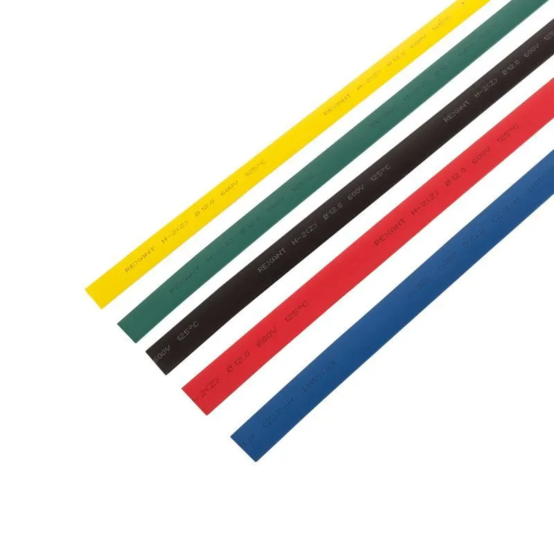 Набор термоусаживаемых трубок ТУТ нг 12,0/6,0мм, пять цветов, упаковка 50 шт. по 1м REXANT 29-0162