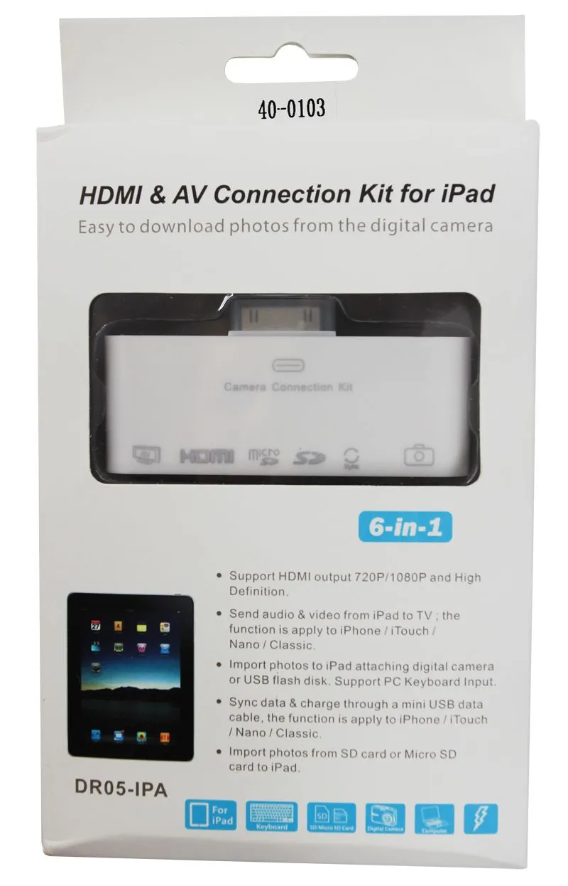 AV адаптер 6 в 1 для iPhone 4/4S на HDMI, USB, microSD, SD, 3.5 мм, microUSB - Фото 3