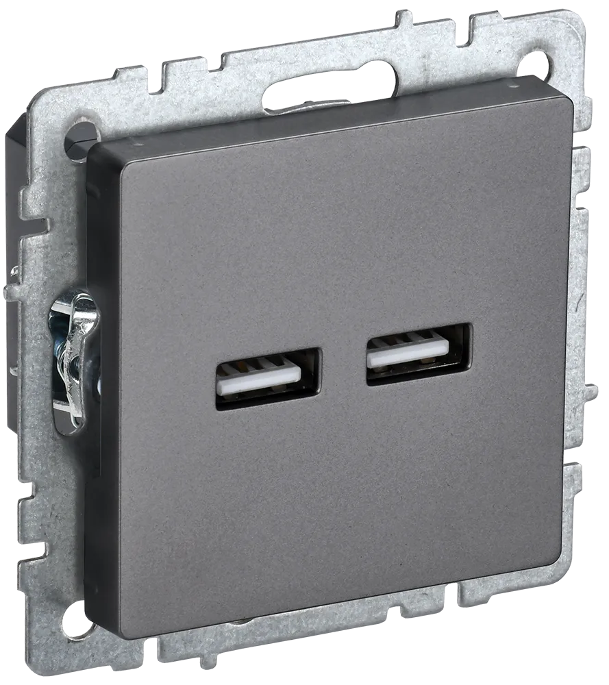 BRITE Розетка USB A+A 5В 3,1А РЮ10-1-БрС сталь IEK