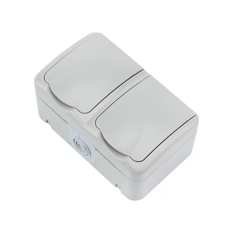 Блок горизонтальный 2 розетки (керамика) Mini OG IP54 с/з, о/у, серый KRANZ
