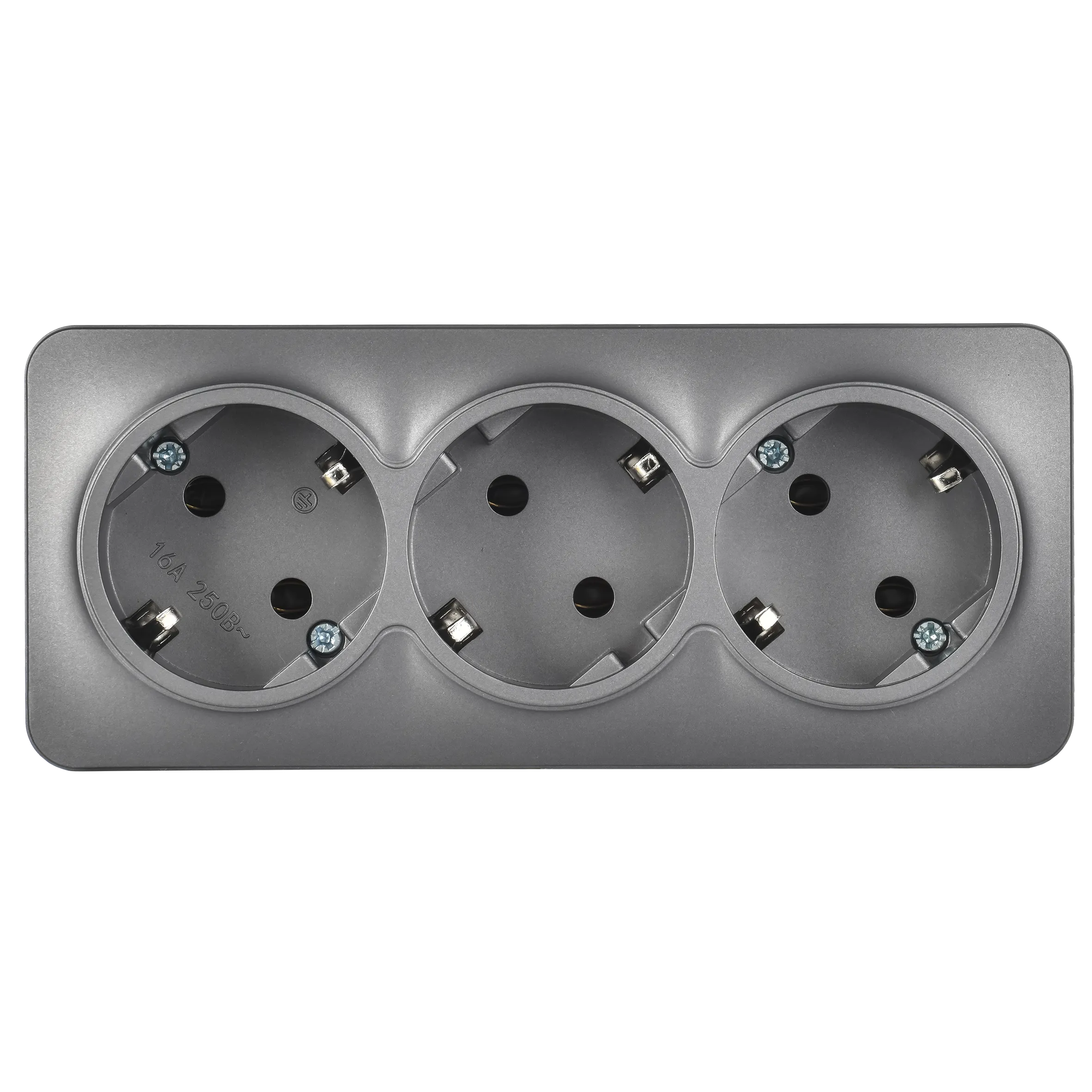 GLORY Розетка 3-местная для открытой установки с заземлением без защитных шторок 16А РС23-3-ХСм сталь матовый IEK - Фото 4