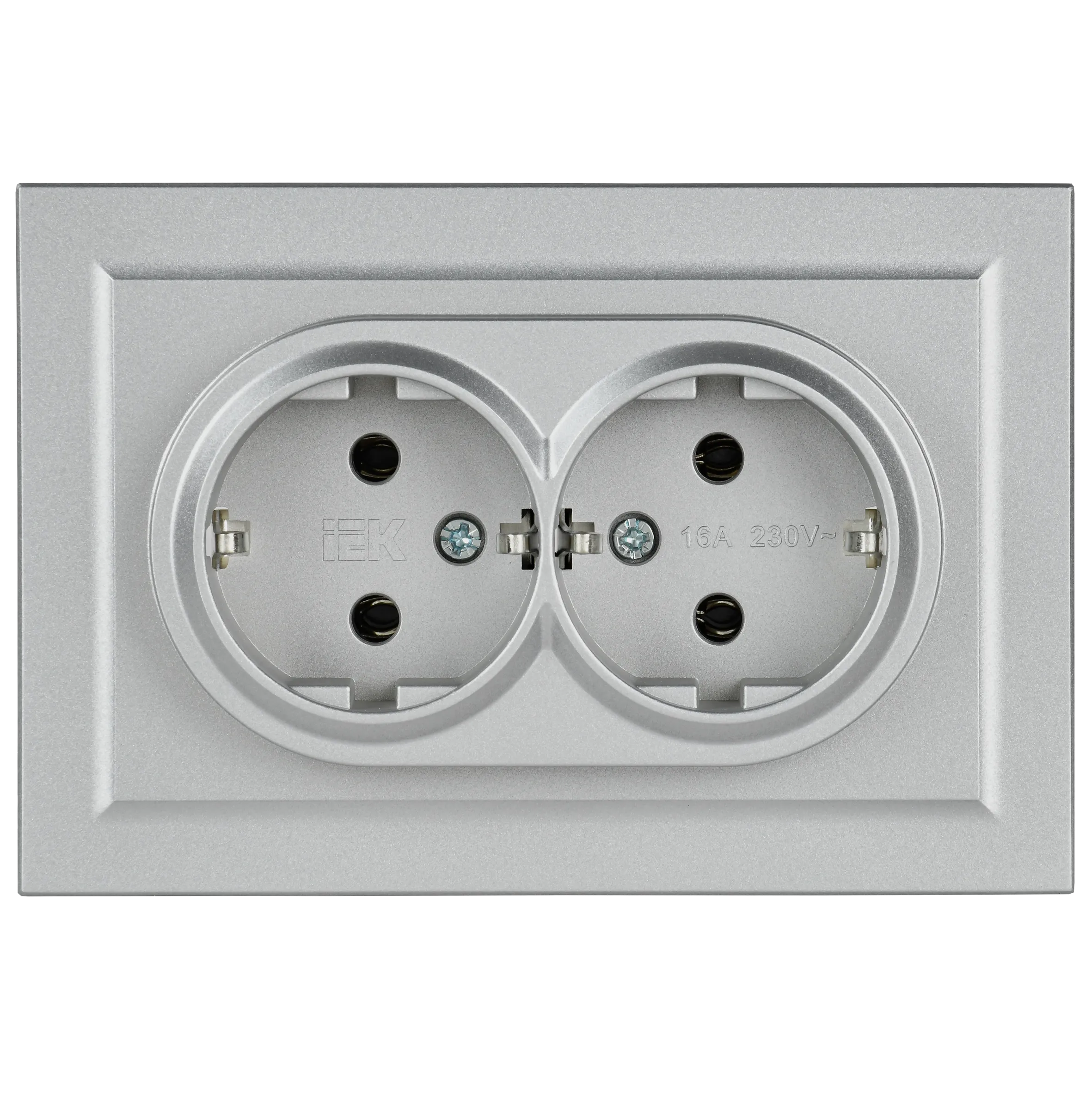 BRITE Розетка 2-местная с заземлением без защитных шторок 16А в сборе РС12-3-БрА алюминий IEK - Фото 4