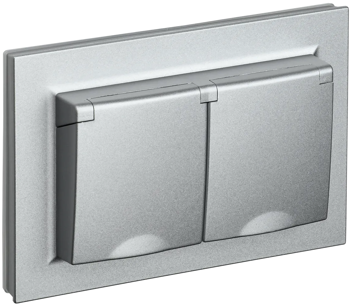 BRITE Розетка 2-местная с заземлением с защитными шторками и крышкой 16А в сборе IP44 РСбш12-3-44-БрА алюминий IEK