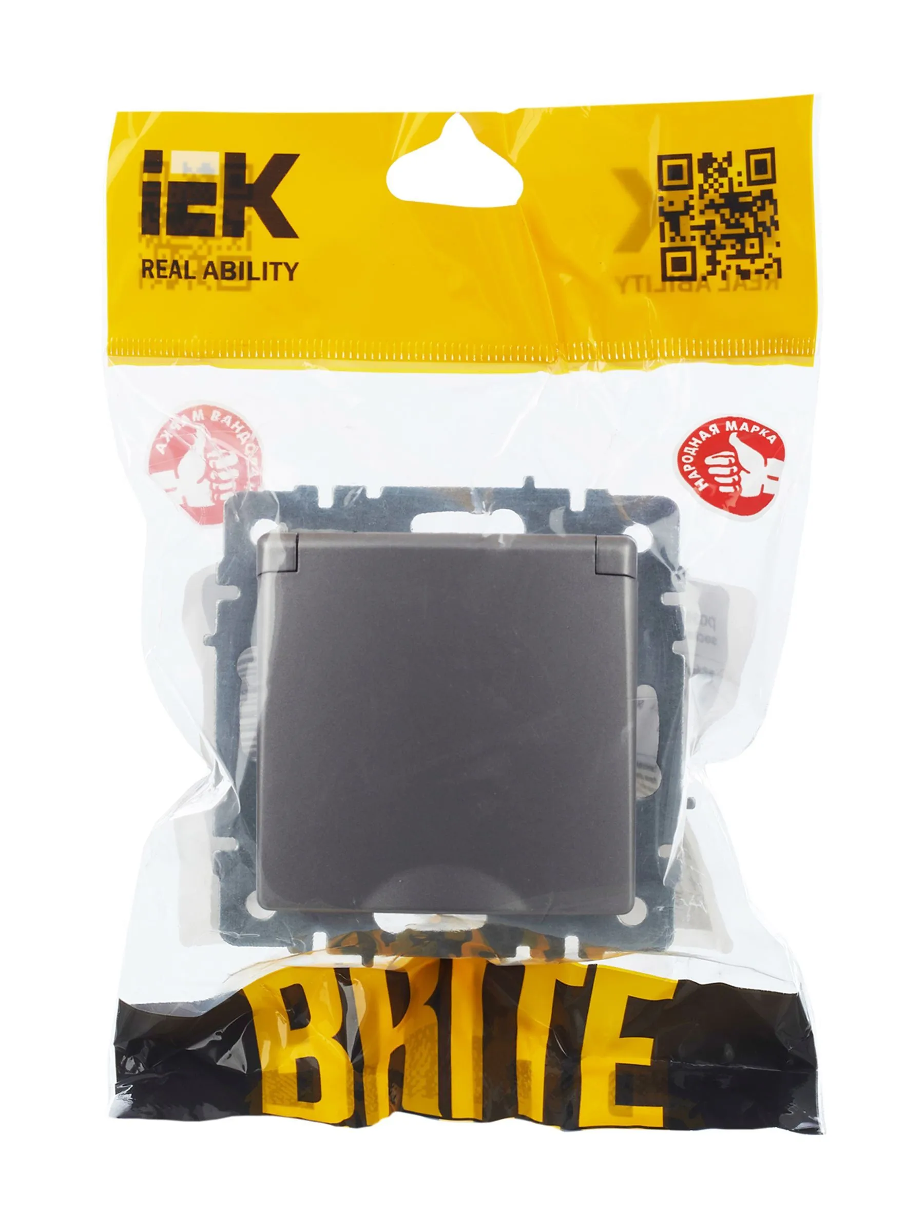 BRITE Розетка 1-местная с заземлением с защитными шторками и крышкой 16А IP44 РСбш10-3-44-БрС сталь IEK - Фото 7
