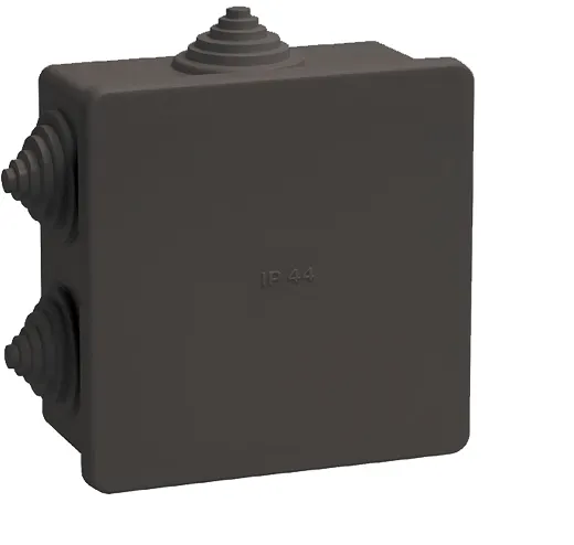 Коробка распаячная КМ41235 для открытой проводки с защелкивающейся крышкой безгалогенная (HF) 85х85х40мм IP44 6 гермовводов черная (RAL 9005) IEK