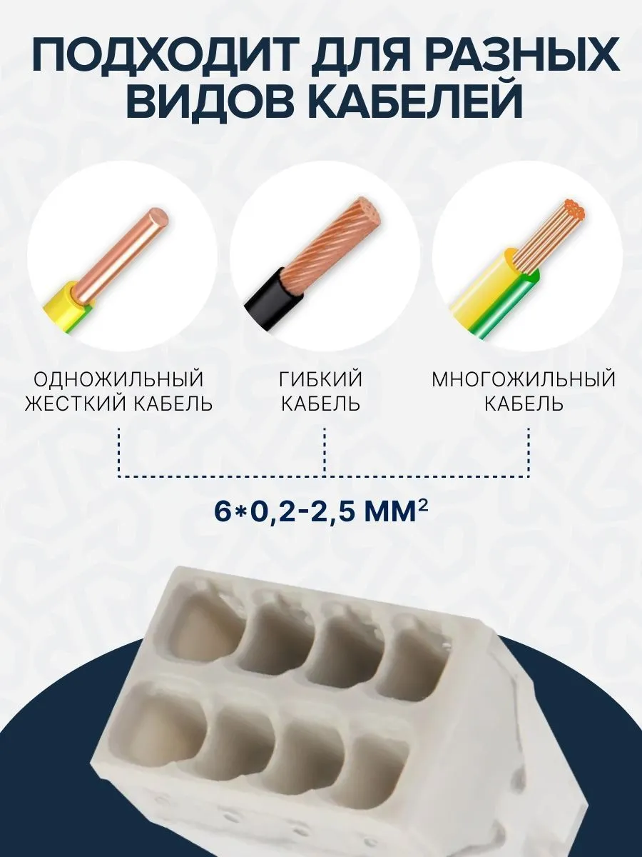 Клемма строительно-монтажная CMK-208 белый, 8-проводная (50шт/уп) - Фото 3