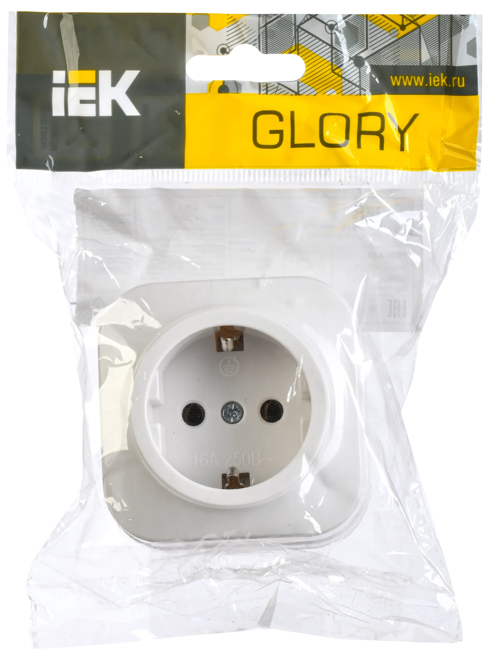 GLORY Розетка 1-местная для открытой установки с заземлением без защитных шторок 16А РС20-3-ХБ белый IEK - Фото 2