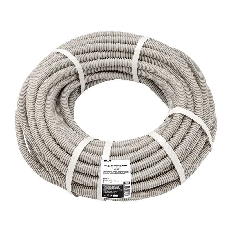 Труба гофрированная из ПВХ, с зондом, Ø25мм (бухта 10 м/уп) REXANT - Фото 2