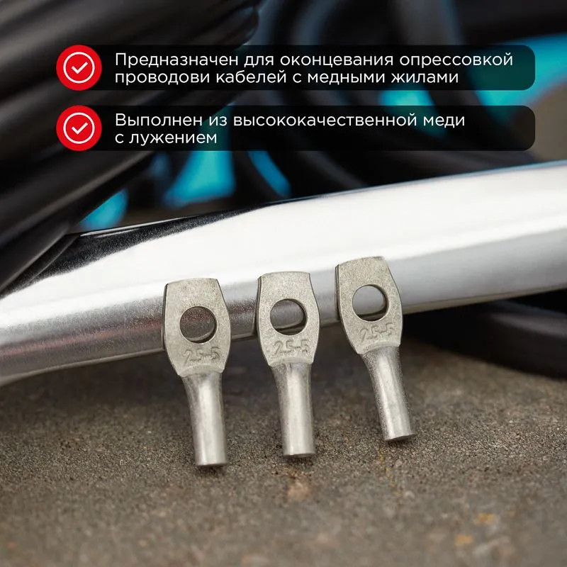 Наконечник медный луженый ТМЛ 120–12–17 (120мм² - Ø12мм) ГОСТ 7386-80 (в упак. 2 шт.) REXANT - Фото 2