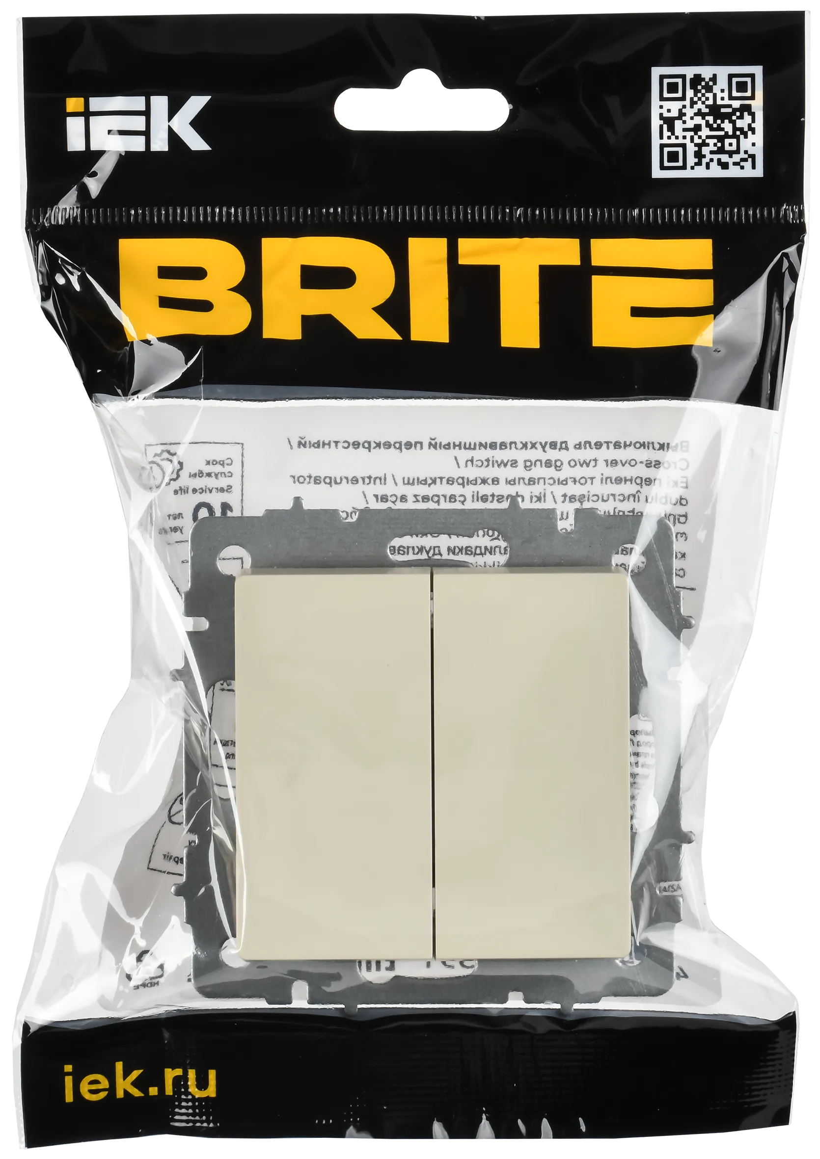 BRITE Выключатель 2-клавишный перекрестный 10А ВС10-2-3-БрКр бежевый IEK - Фото 2