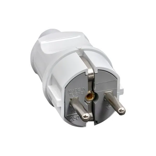 Вилка прямая усиленная с/з белая 16А 250В EKF Proxima 