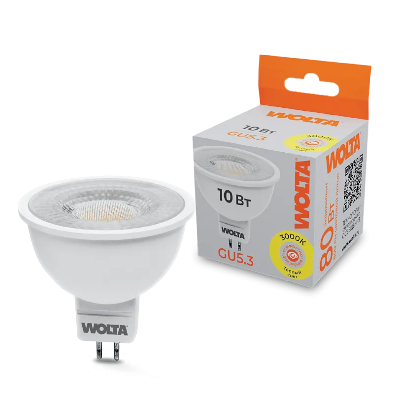 Светодиодная лампа WOLTA WSTD-MR16-220V10W3KGU5.3-L 10Вт 3000K GU5.3 с линзой WSTD-MR16-220V10W3KGU5.3-L