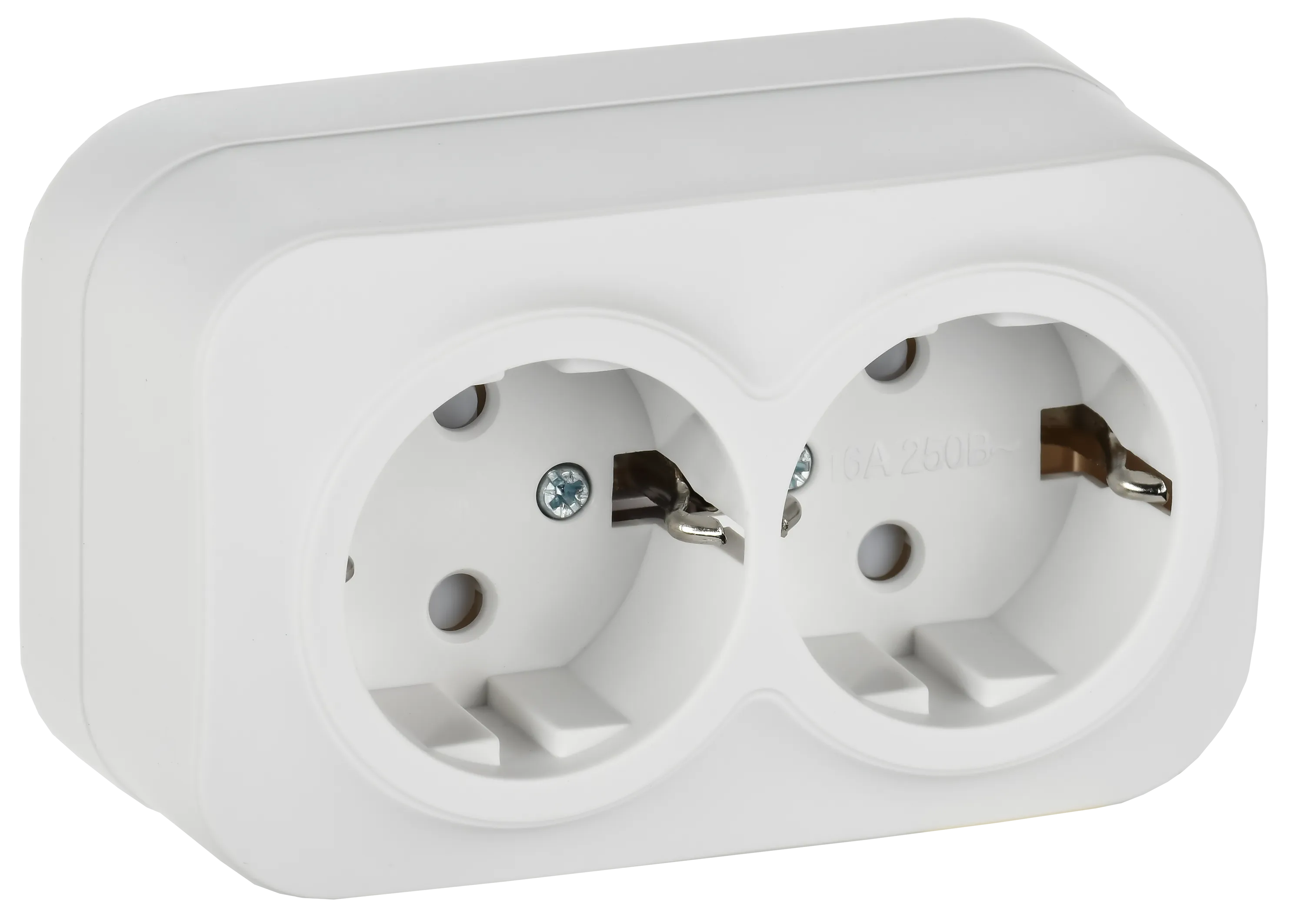GLORY Розетка 2-местная для открытой установки с заземлением с защитными шторками 16А РСш22-3-ХБм белый матовый IEK