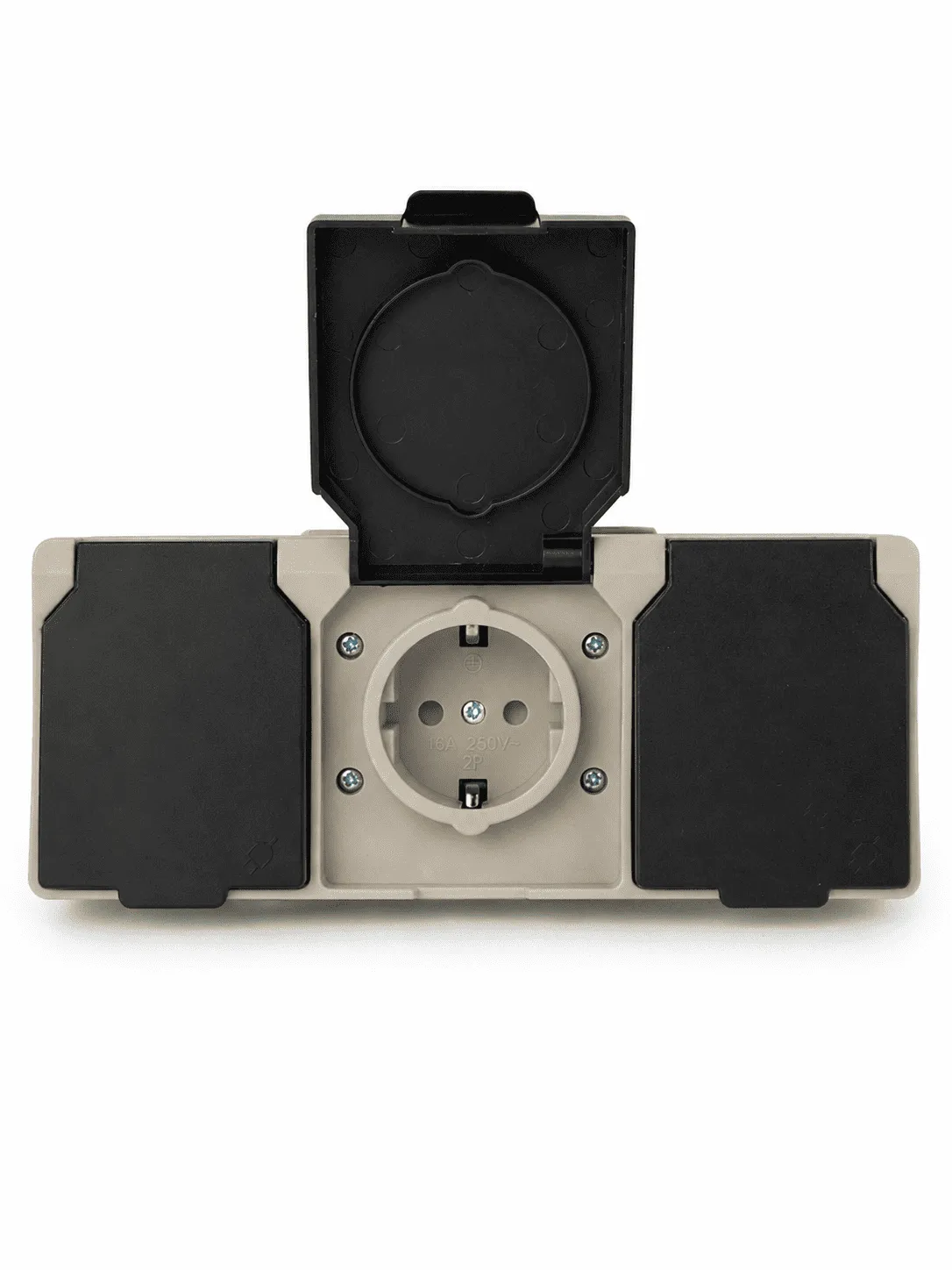 Розетка 3-местная брызгозащищенная IP54, серый DEKRON DEK0901-0019