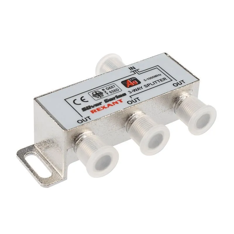 Делитель ТВх3 под F-разъем, 5-1000МГц, Silver (4 F-разъема в комплекте) REXANT 05-6102