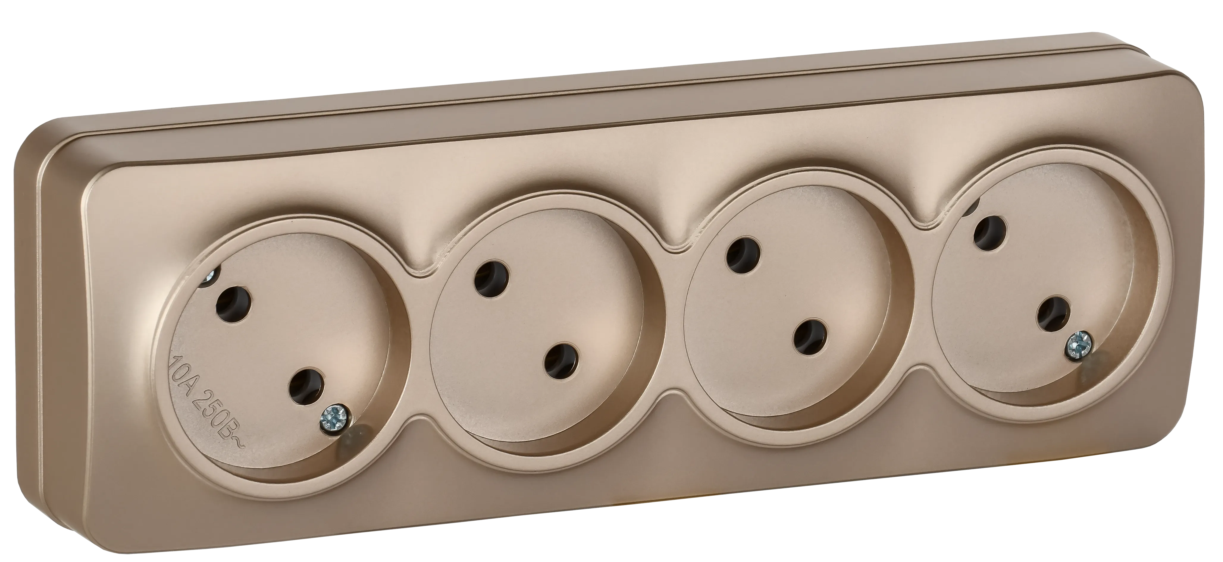 GLORY Розетка 4-местная для открытой установки без заземления без защитных шторок 10А РС24-2-ХШм шампань матовый IEK ERH40-K37M-10