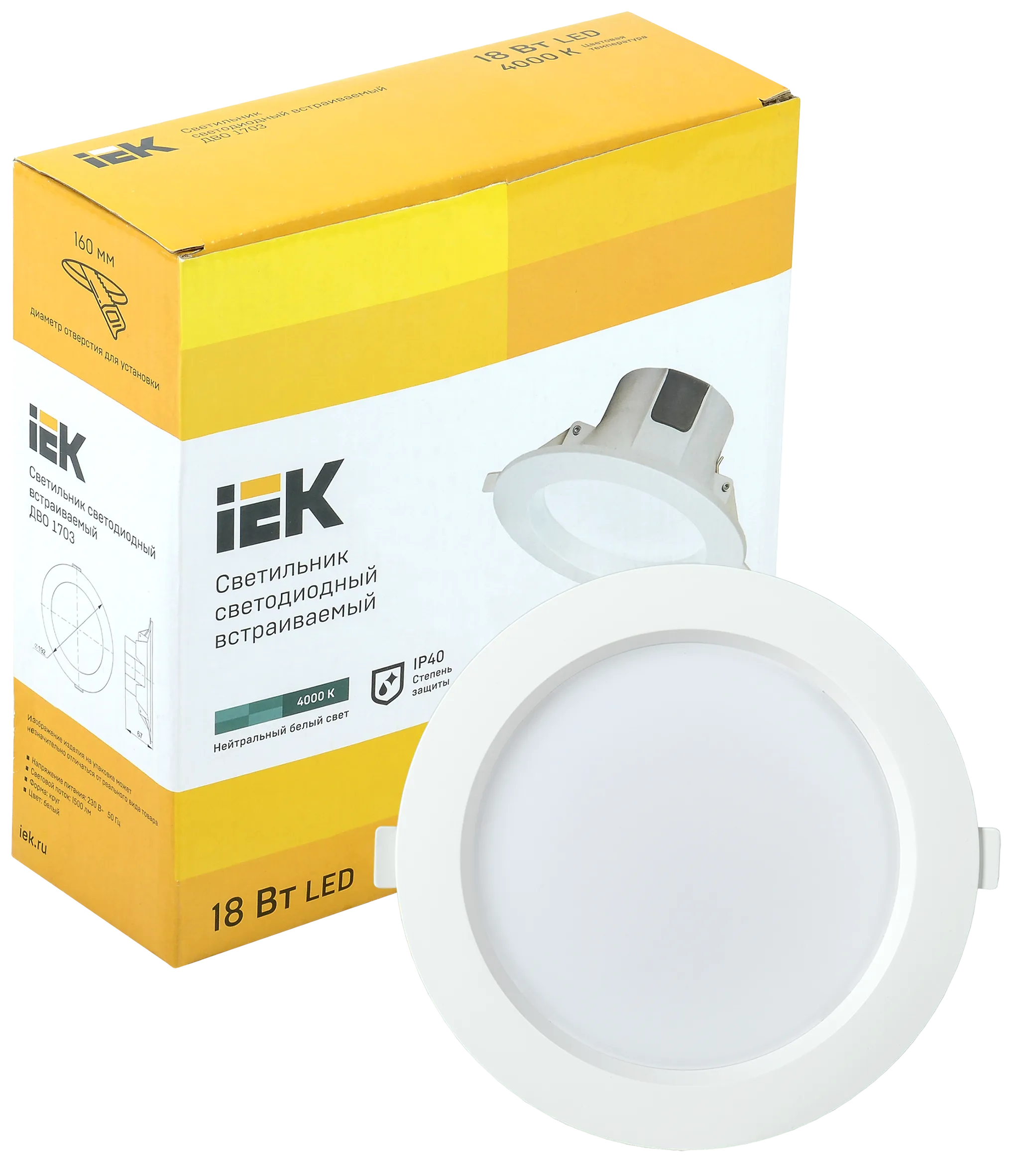 Светильник светодиодный ДВО 1703 белый круг 18Вт 4000K IP40 IEK - Фото 2