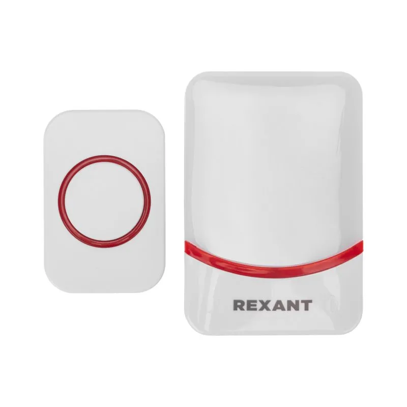 Беспроводной дверной звонок c цифровым кодированием переливающийся 38 мелодий 150м IP44 (белый/красный) REXANT - Фото 2