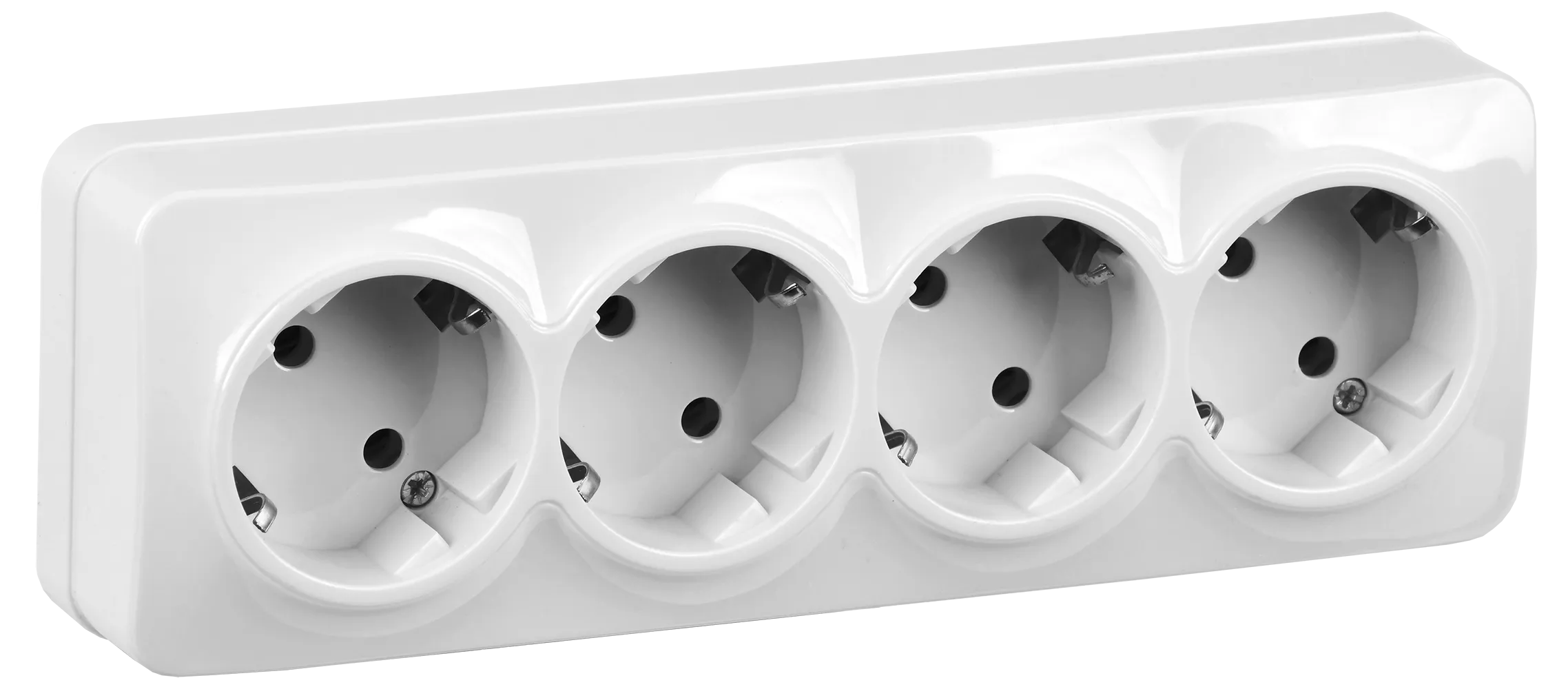 GLORY Розетка 4-местная для открытой установки с заземлением без защитных шторок 16А РС24-3-ХБ белый IEK