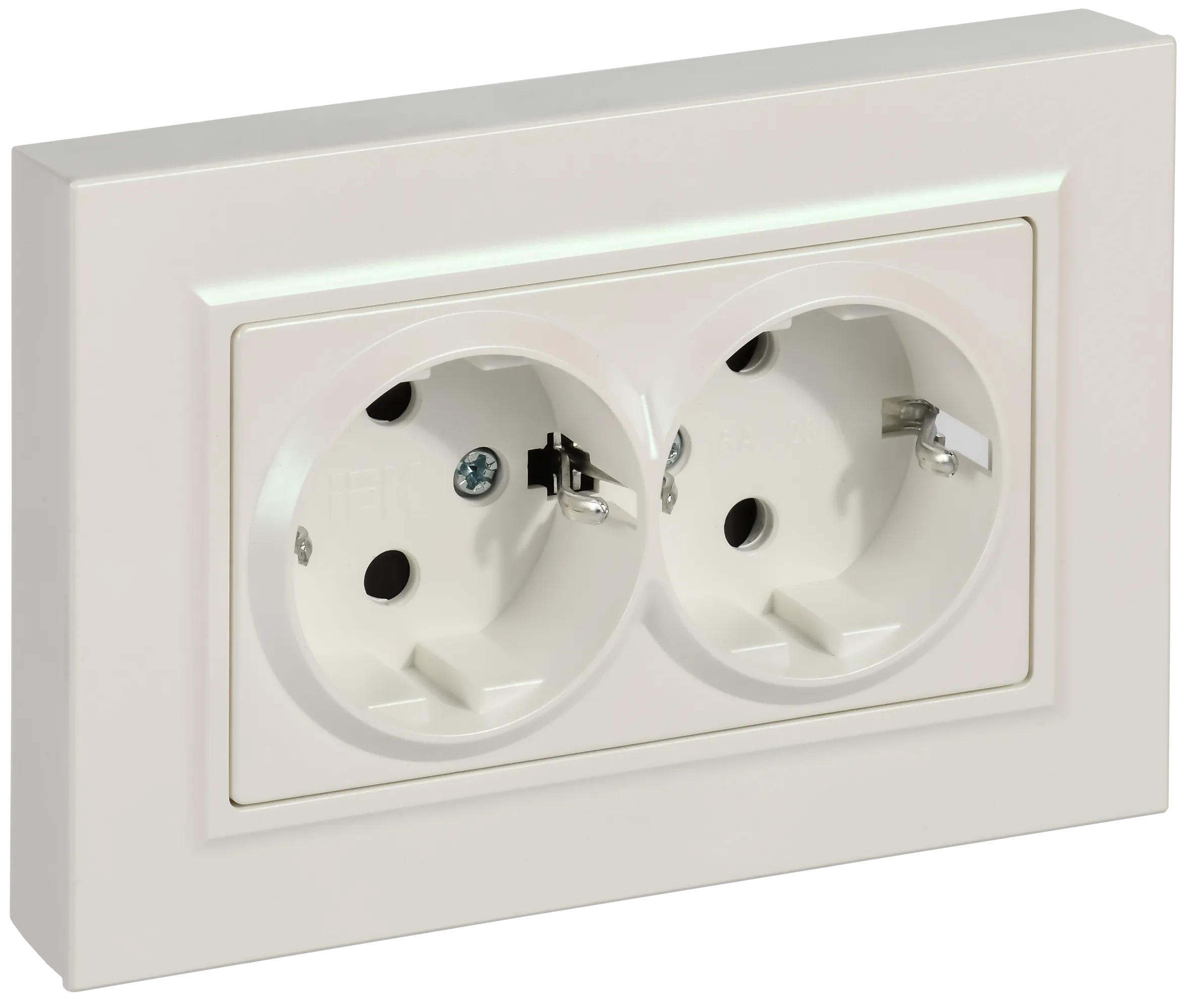 BRITE Розетка 2-местная с заземлением с защитными шторками плоская 16А в сборе РСшПл12-3-БрЖ жемчуг IEK