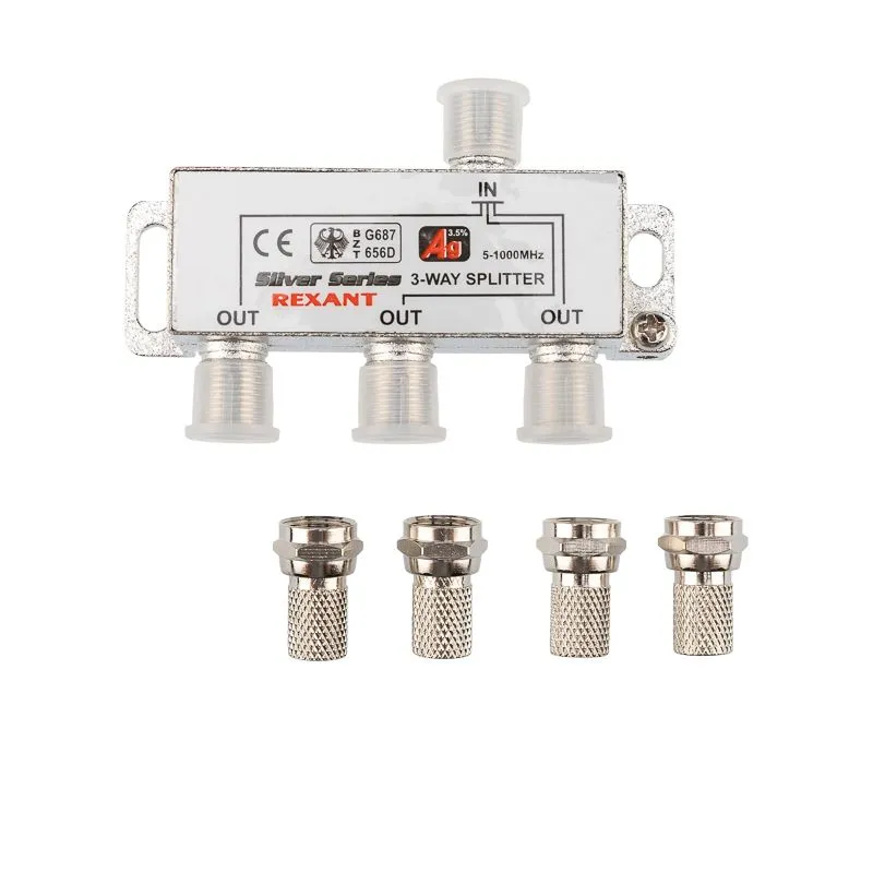 Делитель ТВх3 под F-разъем, 5-1000МГц, Silver (4 F-разъема в комплекте) REXANT - Фото 4