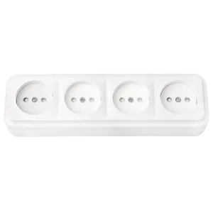 Розетка штепсельная четырехместная со шторками открытой установки РА16-277 205BY