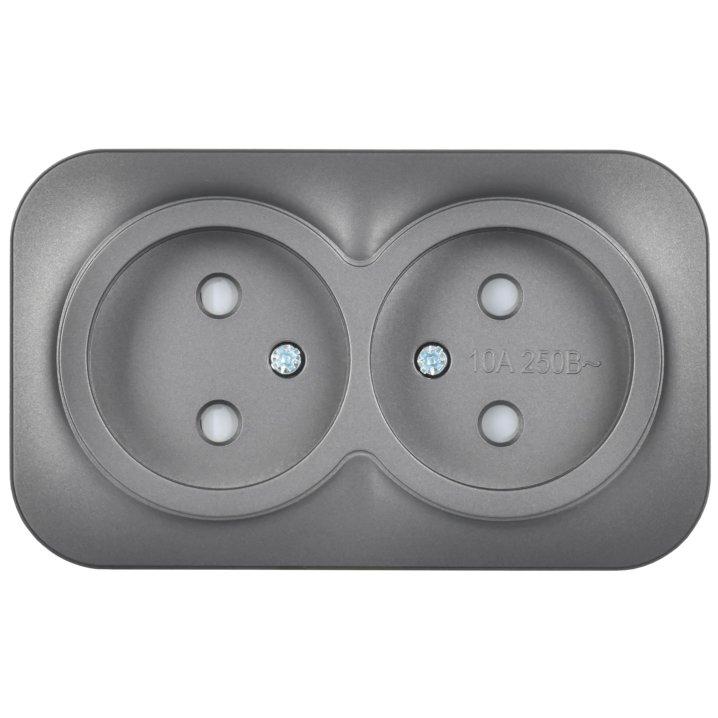 GLORY Розетка 2-местная для открытой установки без заземления с защитными шторками 10А РСш22-2-ХСм сталь матовый IEK - Фото 6