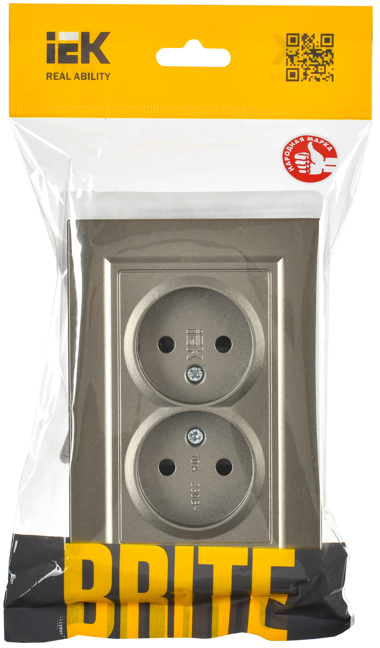 BRITE Розетка 2-местная без заземления с защитными шторками 10А в сборе РСш12-2-БрШ шампань IEK - Фото 2