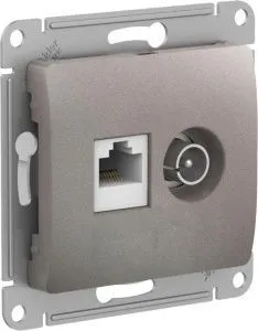 Розетка компьютерная + телевизионная 2-м Glossa RJ45 кат.5E + TV механизм платина SE GSL001289 1402928