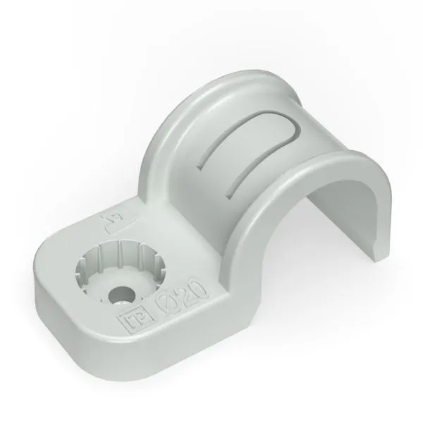 Крепеж-скоба пластиковая односторонняя для прямого монтажа атмосферостойкая серая в п/э d20 мм (50шт