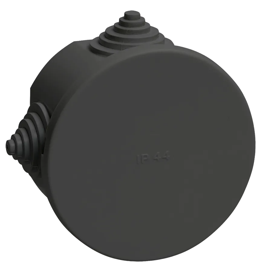 Коробка распаячная КМ41237 для открытой проводки с защелкивающейся крышкой безгалогенная (HF) D=75х40мм IP44 4 гермовводов черная (RAL 9005) IEK UKO21-075-040-000-K02-44