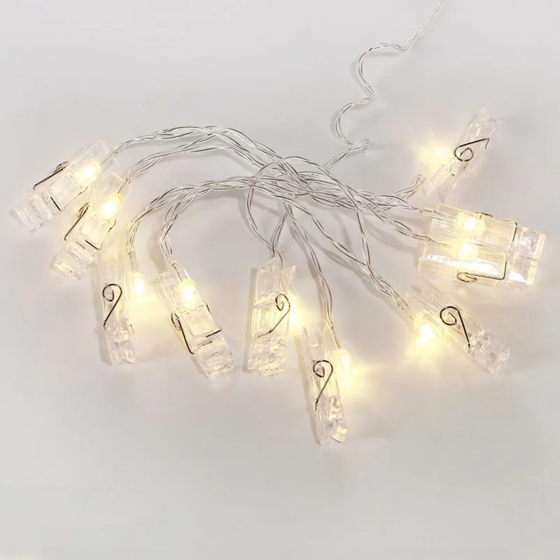 Гирлянда светодиодная Прищепки 10 LED, 1.5 м, прозрачный ПВХ, теплый белый цвет свечения, 2 х АА (батарейки не в комплекте) NEON-NIGHT 304-005