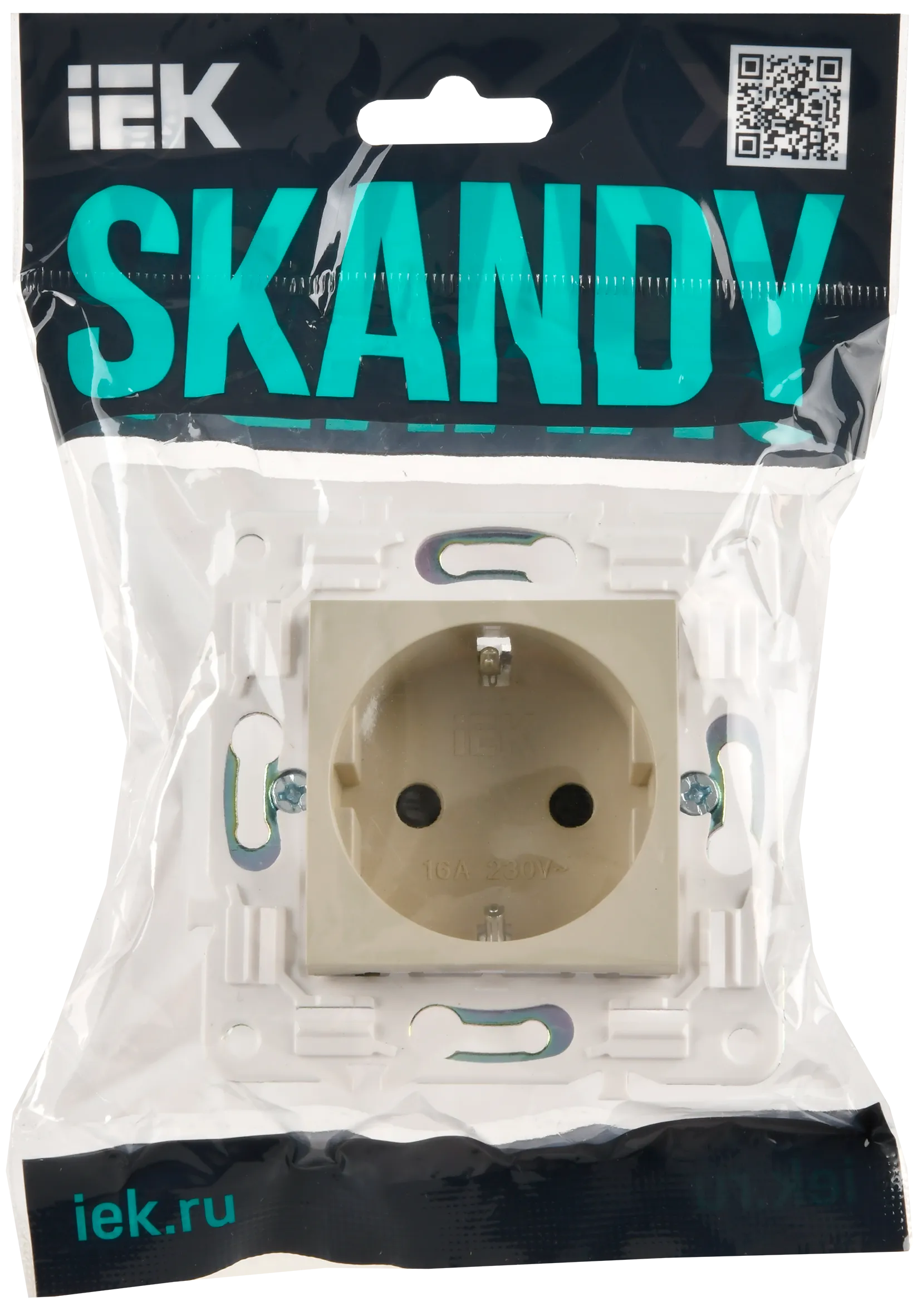 SKANDY Розетка с заземлением с защитными шторками 16А безвинтовое крепление SK-R06B бежевый IEK для электромонтажа - Фото 2