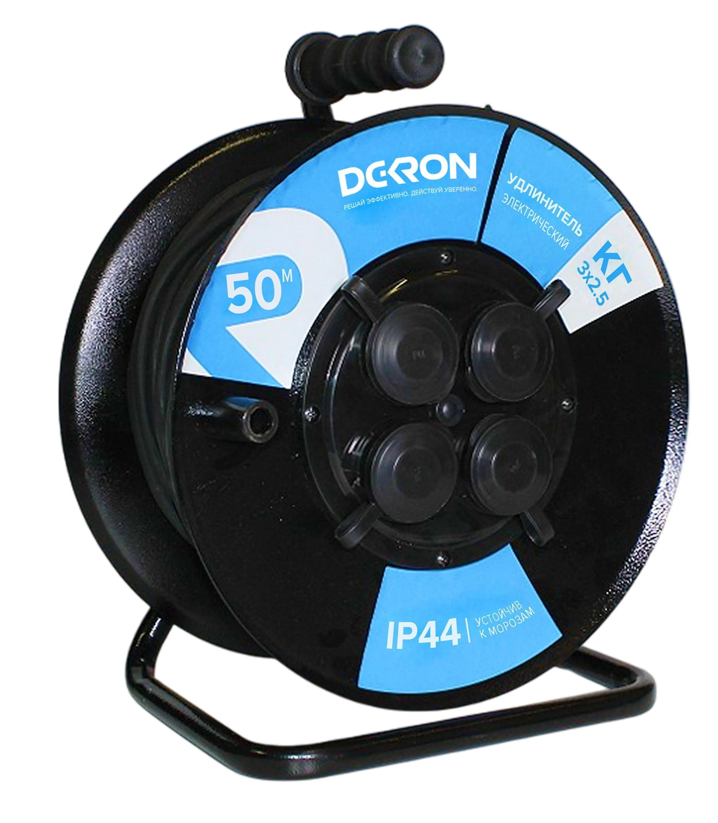 Удлинитель УКМ-44 силовой на катушке 4 гн. КГ 3х2,5 50м IP44 (катушка металл) 16А 3500Вт