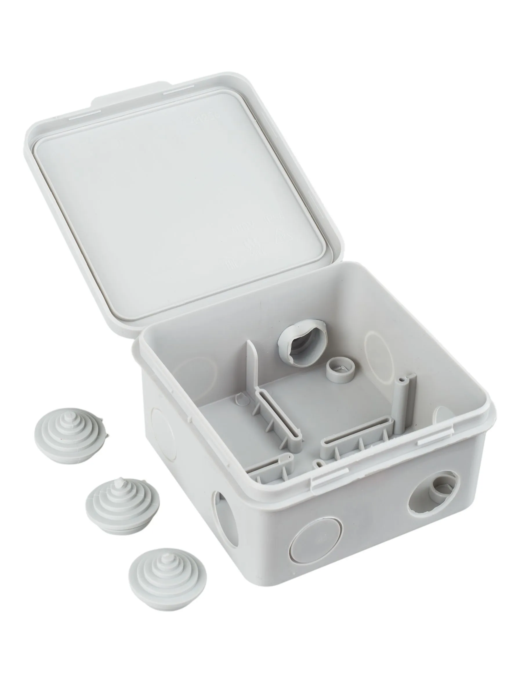 Коробка распаячная для о/п 100х100х50мм IP54 КМ41256 безгалогенная (HF) с откидной крышкой 8 гермовводов серая IEK - Фото 7