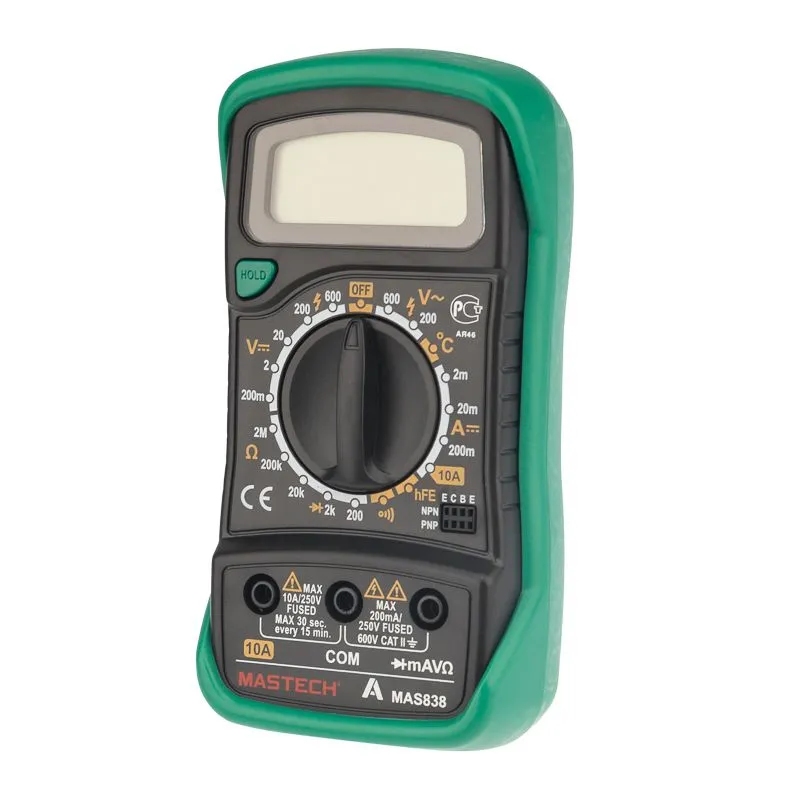 Портативный мультиметр MAS838 в кожухе с прозвонкой и измерением температуры MASTECH - Фото 4