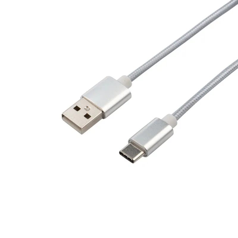 Кабель USB-A – Type-C, 2,1A, 1м, в серебрянной нейлоновой оплетке REXANT - Фото 3