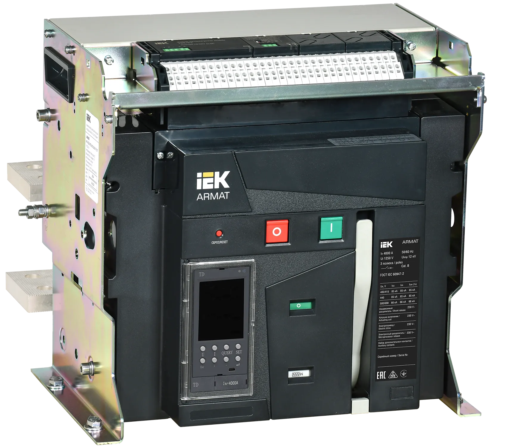 ARMAT AR-A4S TD40 3P F HR Выключатель автоматический воздушный 85кА расцепитель TD 4000А 3P стационарный с аксессуарами ~220-240В: реле отключения, ре