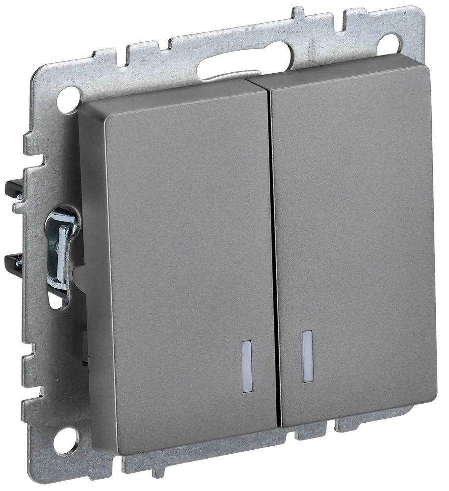 BRITE Выключатель 2-клавишный с индикацией 10А ВС10-2-1-БрС сталь IEK BR-V20-1-10-K46